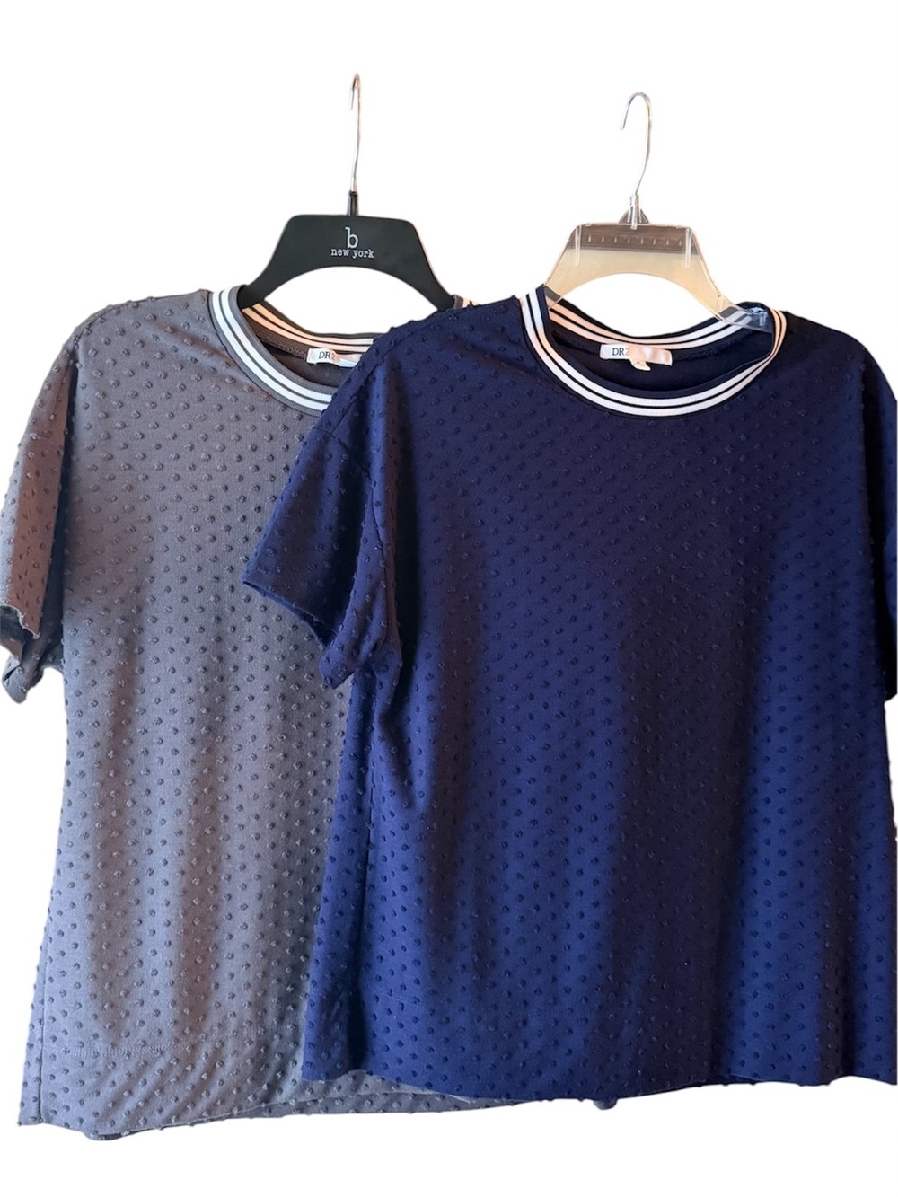 Set of two DR2 Gray and Navy Textured shirts with Striped Collar